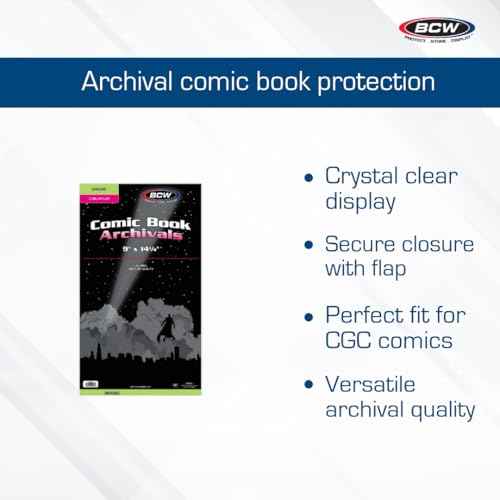 BCW Graded Mylar Comic Book Bags - 25ct | Archival Polyester Protection | Fits CGC Graded Comics | 2 Mil Thickness | 1-1/2" Flap for Secure Closure | 9 x 14 1/4 | Clear Comic Storage