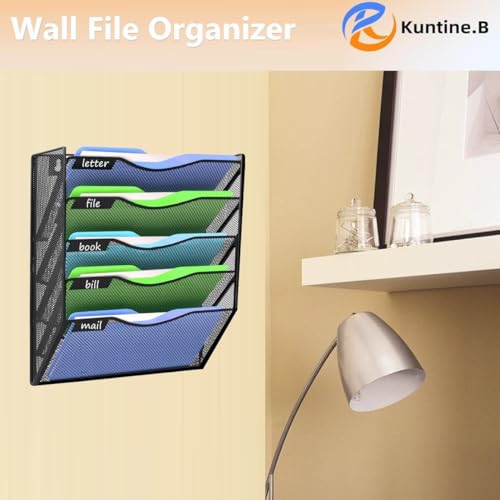 Kuntine.B Black 5-Tier Wall File Organizer for Office & Home - Hanging Magazine Holder
