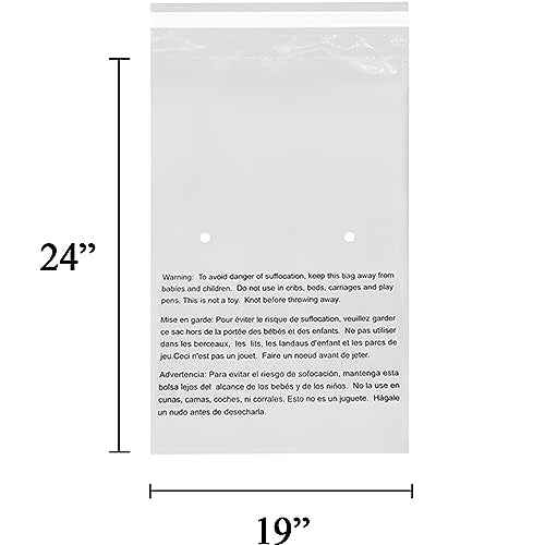 EcoSwift - 19¡± X 24¡± (20 Count) Self Seal Clear Poly Bags with Suffocation Warning for Packaging, Shipping - Permanent Adhesive