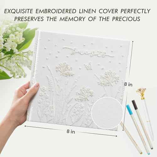 Embroidered Wedding Guest Book?The Perfect Polaroid Guest Book for Wedding Receptions£¬ Birthdays, Baby Showers, and Special Events with 3 Photo Corner Stickers+ 3 DIY pens+1 Diamond Pen(Cream)