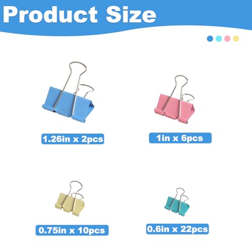 40-Piece Colorful Binder Clips Set in 4 Sizes – Strong Rust-Resistant Metal Clips