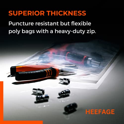 Heefage Heavy Duty 10x12 Inch Zip Bags 6mil Thick, 25 Pack - Puncture-Resistant Reusable Poly Bags for Tools & Storage