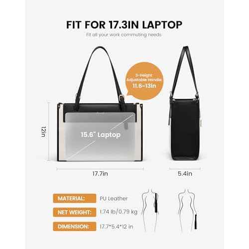 LOVEVOOK Laptop Tote Bag For Women 17.3 Inch Stylish Leather Work Tote Bag Purse Large Capacity And Waterproof Computer Briefcase For Business Office Travel, White-Black