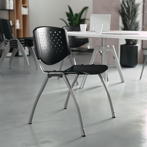Flash Furniture Hercules Series Black Plastic Stack Chair 880 lb Capacity, Titanium Gray Frame, Set of 1