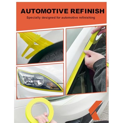 Painters Tape for Cars Vehicles Paint Tape Auto Body Yellow Masking Tape Heat Resistant Automotive Removable No Residue Painting Tape Bulk Set for Paint Booth, 0.94in-60 yards/12rolls