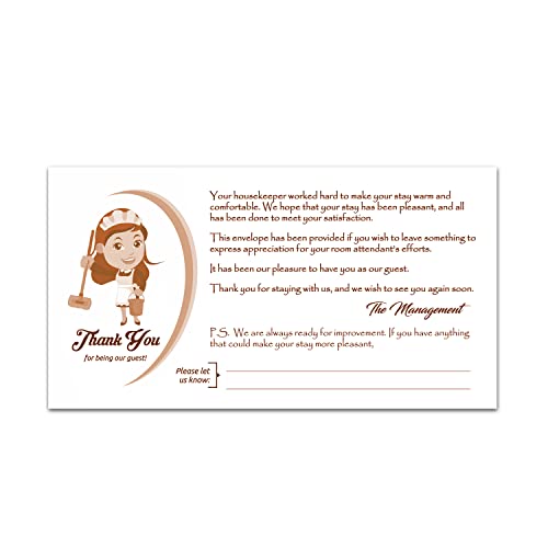 Thank You Tip Envelopes for Hotel and Motel - Housekeeping Gratitude envelopes measures 3-1/2" X 6-1/2", Bright White, 24lb. - Gummed Flap (Box of 500)