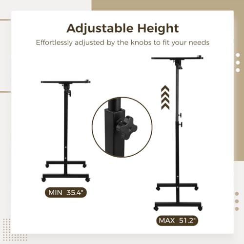 Joyoolife Black Portable Podium Stand with Rolling Wheels Lectern, Adjustable Height