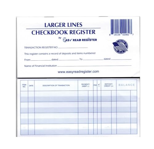 Easy Read Register Large-Print Checkbook Register 10-Pack – Wider .55 inch Lines, Made in USA, 26 Pages