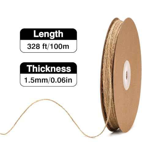 KINGLAKE Natural Jute Twine String - 1.5mm Twine String for Crafts 328 Feet 2 Ply Jute Rope for Gift Wrapping Christmas Packing Arts Decoration Wedding Gardening