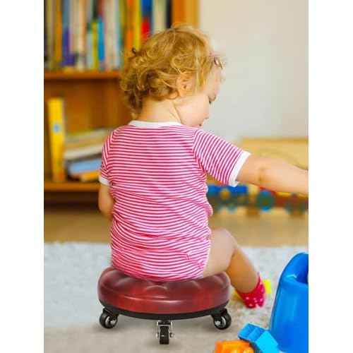 Lanstics Low Roller Seat Stool with Universal Swivel Wheels Leather Seats Chair Stool Rolling Stool Seat on Wheels for Home Office Fitness