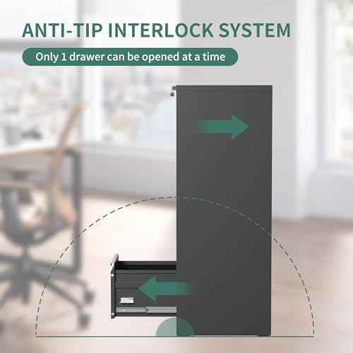 4 Drawer File Cabinet with Lock,Metal Vertical Filing Cabinets for Home Office,Heavy Duty File Storage Cabinet for Letter/Legal/A4/F4 Size File,Assembly Require (Black, Vertical 4 Drawer)