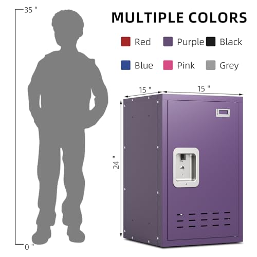 KAER Metal Storage Locker, Lockable Cabinet, 24" H Organizer for Bedroom, School, Office, Playroom, Daycare, Garage (Purple)