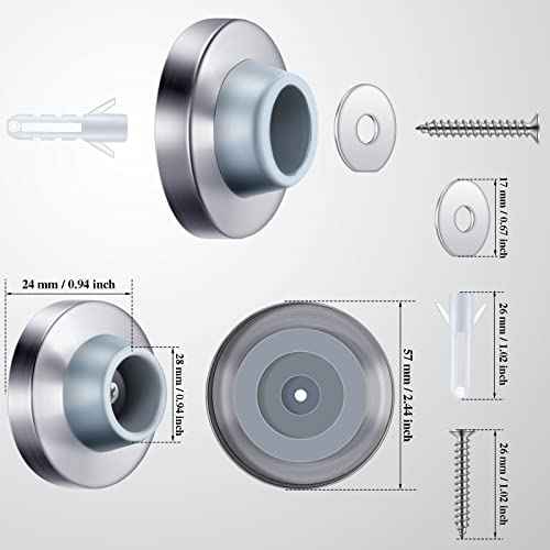 Pangda Concave Wall Door Bumper Stop Silver Stainless Steel Wall Door Bumper with 1-1/8 Inch Gray Round Rubber Protector Stops(Silver,18 Pieces)