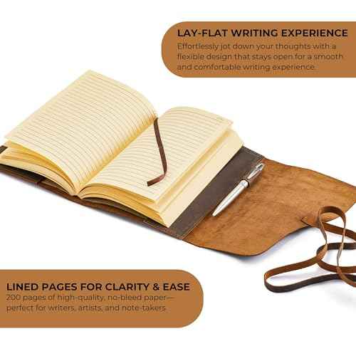 Premium Leather Journal for Men Women - Refillable Leather Notebook Cover with Pen - Leather Bound Notebook Lined Paper A5, Travel Journal - Ideal for Writing, Journals, and Notebooks