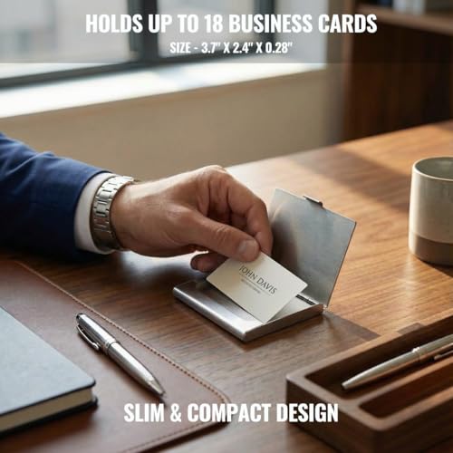 SunplusTrade Stainless Steel Business Card Holder 3.7" x 2.4" Slim Minimalist Pocket Case for Men & Women - Fits 18 Cards