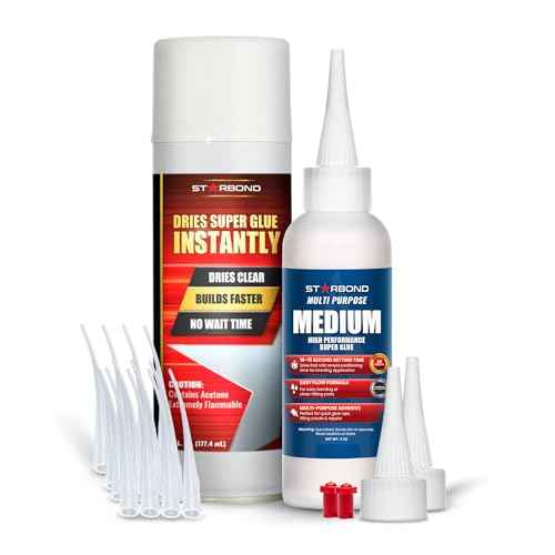 Starbond 4 oz Medium CA Glue with 6 oz Activator Bundle, Premium Cyanoacrylate Super Glue, for Quick Repair, Woodworking, Woodturning, Hobby Models