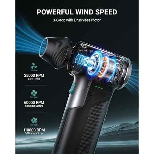 T150 Compressed Air Duster-110000RPM Super Power Electric Air Duster, 3-Gear Adjustable Mini Blower with Fast Charging, Dust Blower for Computer, Keyboard, House, Outdoor,AC and Car
