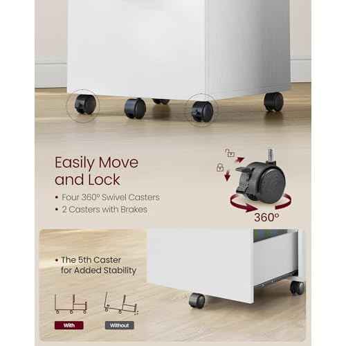 VASAGLE 2-Drawer File Cabinet, Small Rolling Filing Cabinet for Home Office, Printer Stand, for A4, Letter-Size Documents, 15.7 x 16.5 x 27.6 Inches, Snow White UOFC040W46