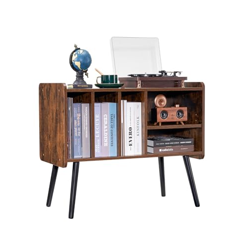 VEVOR Record Player Stand, Turntable Stand Holds Up to 220 Albums, Vintage Vinyl Record Cabinet with Removable Shelves, Record Player Table with Adjustable Height for Living Room, Bedroom, Brown