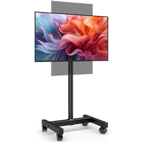 AX WABER 19-50 inch Mobile TV Floor Stand with Tilt, Adjustable Height 37-46.5 in, VESA 75x75-200x200, Holds up to 55 lb AX1007TBM