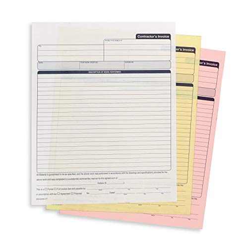 Blue Summit 3-Part Carbonless Contractor Invoice Book, 50 Sets