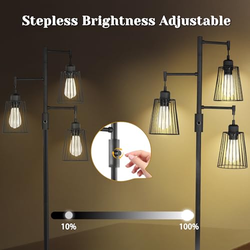 COFF Industrial Floor Lamp, 3 x 1200LM Edison LED Bulbs Included, Bright 3-Light Dimmable Floor Lamp, Farmhouse Tall Standing Lamp for Living Room, Bedroom Office Rustic Home Decor (Matte Black)