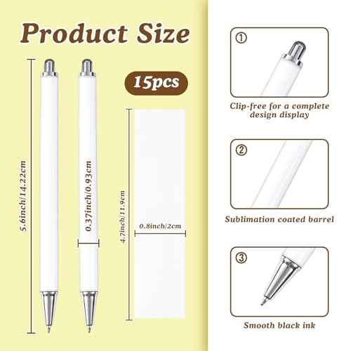 45 Pack Sublimation Pens Blank With Shrink Wrap, No Clip Heat Transfer Sublimation Ballpoint Pen, White Aluminum Personalized Customized Sublimation Pen for DIY Office School Stationery Supplies