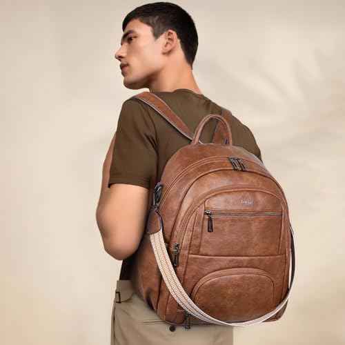 35L Backpack Purse for Women Men Large Travel Backpack for Work College Laptop Back Pack Vegan Leather Fashion Brown