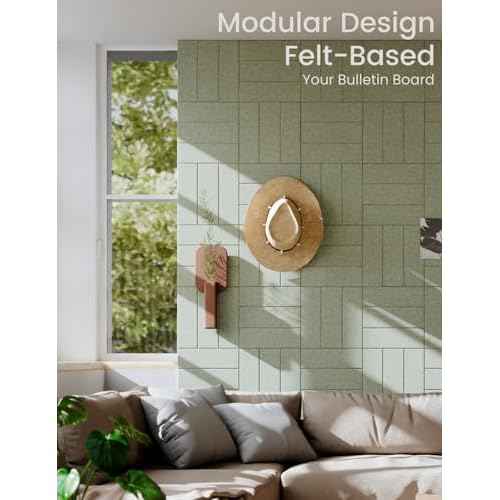 Felt Bulletin Board Tiles -28"x18" with 40 Adhesive Tabs, Cork Board Alternative for Office Decor, Push Pin Board Wall Organizer 6-Pack (Sage)