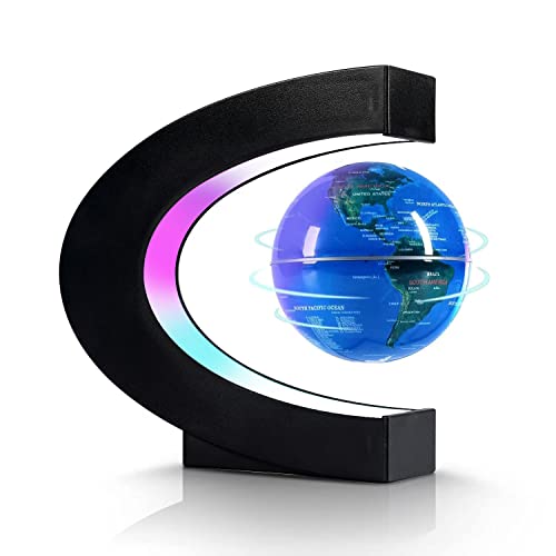 Flagest Blue Magnetic Levitation Floating Globe with LED Lights - 3.3 Inch Desktop Globe for Home & Office Decor