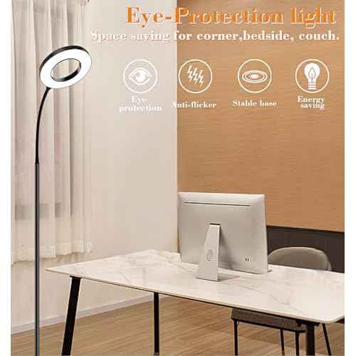 LED Floor Lamp,Tall Standing Floor Lamps,Adjustable Gooseneck ReadingReading Light, no Remote Control Required, Minimalist Style for Bedroom Office Living Room