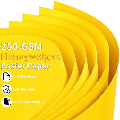 Yellow Poster Board 22x28 inches - Heavyweight 250 GSM Bulk Pack of 50 Sheets