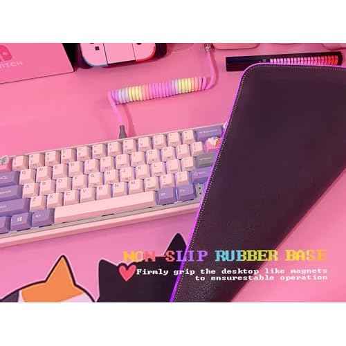 JMIYAV Pink Kawaii Cat RGB Gaming Mouse Pad 31.5x12 Inch PC XL Large Extended Glowing Led Light Up Cool Mouse pad Desk Pad Non-Slip Rubber Jmiyav Computer Mouse Pad Cute Mousepad Mat 31.5x12 Inch
