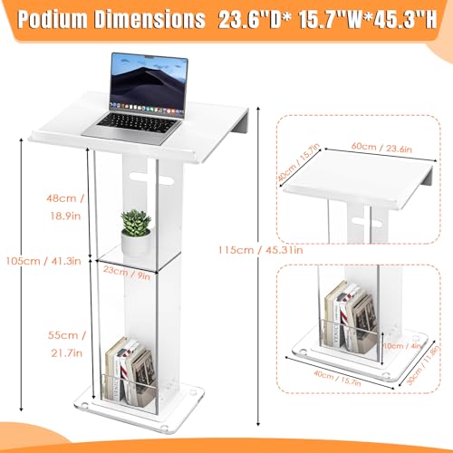 45.3in Acrylic Podium Lectern with Cross Design, Double Shelves - Easilywinlife
