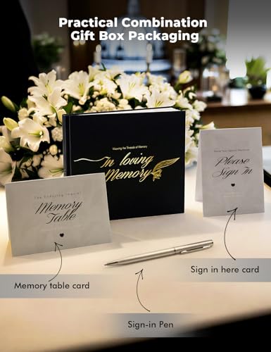 Funeral Guest Book - Celebration of Life Memorial Book, Black Vegan Leather