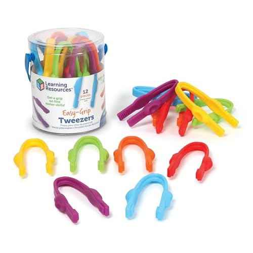 Learning Resources Easy-Grip Tweezers, 12 Pieces, Ages 2+, Preschool Learning Activities, Teacher Supplies for Classroom, Montessori Toys