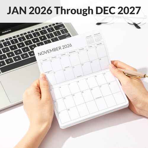SUNEE Pocket Calendar 2026-2027 for Purse, Pocket Planner 24 Months with Soft Waterproof Cover and Premium Paper Sketch, 6.5" x 3.5", Wildflowers