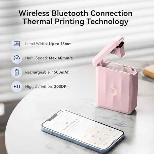 NIIMBOT D110 Upgraded Version Mini Label Maker Machine with Tape, Portable Bluetooth Thermal Printer, Sticker Labeler with Multiple Templates for Office Organization Home Kitchen School, Pink