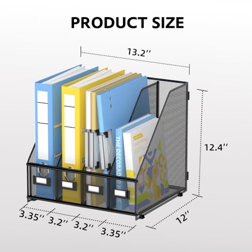 JMHUD Black 4 Vertical Compartments Magazine File Holder Metal Organizer