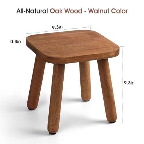 Solid Wood Step Stool 9.3" - 300lbs Capacity Plant Stand Indoor, Smal Stools to Sit on, Multi-Use Footstool for Bathroom/Bedroom/Kitchen Color: Walnut