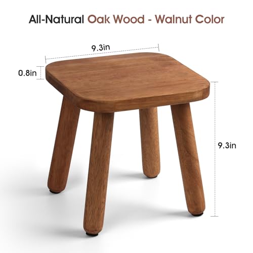 Slirike Walnut Small Wooden Step Stool 9.3" – 300 lbs, Tool-Free Assembly