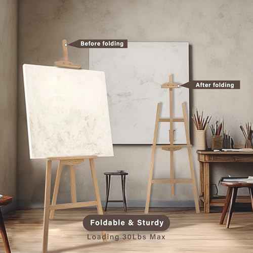 Adjustable Natural Pine Wooden Painting Basic Easel, Pine Art Easel Stand Hold up to 43'', Painting Canvas for Wedding Sign and Poster, Drawing for Adults, Begginners and Students-New Type