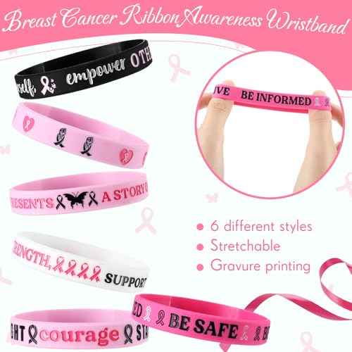 XunYee 240 Pcs Breast Cancer Awareness Items Set Pink Ribbon Silicone Wristband Bracelets with Pins Bookmarks Cancer Awareness Accessories Bulk Gifts for Women Charity Events