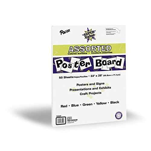 Pacon Super Value Poster Board, 5 Colors May Vary, 22" x 28", 50 Sheets