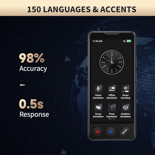 FICALLO Offline AI Language Translator Device Black, 150 Languages Support, Instant Voice & Photo Translation