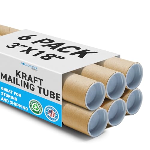 6 Pack Kraft Mailing Tubes 3x18 Inches with End Caps - Shipping & Art Storage