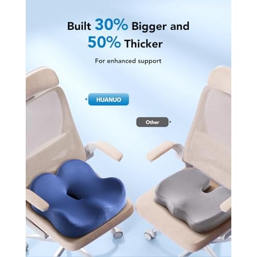 HUANUO Ergonomic Seat Cushion, Memory Foam Cooling Gel Office Chair Cushion for Hip Support, Tailbone Pressure Relief, Breathable Car Seat Cushion for Home, Work, Driving
