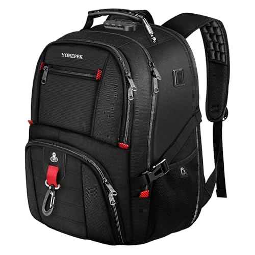 YOREPEK Travel Backpack for Men Anti Theft, Air Tag Pouch £¦ RFID Blocking, Airline Approved with USB Charging Port, Insulated Pocket, Water Resistant Backpack for Men Fit 17 inch Laptop, Black