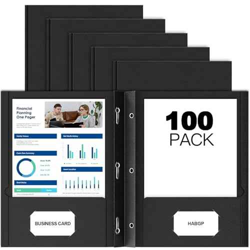 HABGP 100 Pack Black Two Pocket Folder with Prongs, Paper Folders with Pockets and Business Card Holder, Folders with Pocket Fit Letter Size, Organizing Papers in School, Office & Business Black
