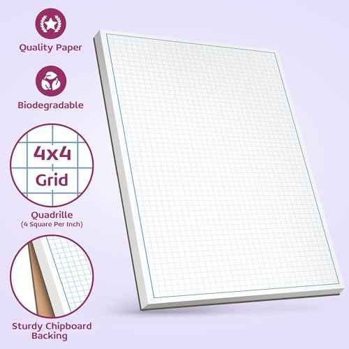 Graph Paper Pad for Blueprint Drawings, Drafting, Engineering Drawing, and Planning - Graph Paper 8.5x14 Blueprint Quadrille Grid Paper Pads with Blue Lines, High Brightness 50 Sheets (5-Pack)